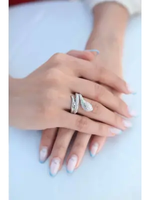 Yılan Figürlü Gümüş Renk Kadın Yüzük