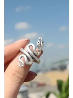 Yılan Figürlü Metal Ayarlamalı Antik Yüzük