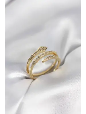 Yılan Model Gold Renk Zirkon Taşlı Kadın Yüzük