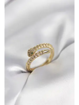 Yılan Model Gold Renk Zirkon Taşlı Kadın Yüzük