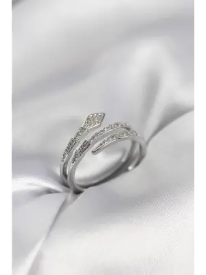 Yılan Model Gümüş Renk Zirkon Taşlı Kadın Yüzük