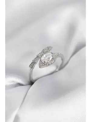 Yılan Model Gümüş Renk Zirkon Taşlı Kadın Yüzük