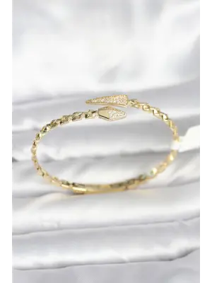Yılan Model Pirinç Gold Renk Kadın Kelepçe Bileklik