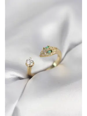 Yılan Model Zirkon Taşlı Gold Renk Kadın Yüzük