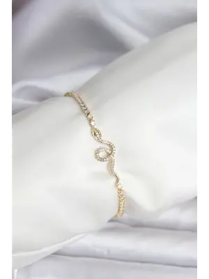 Yılan Model Zirkon Taşlı Gold Renk Pirinç Su Yolu Kadın Bileklik
