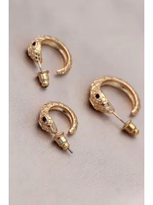 Yılan Tasarımlı Halka Model Gold Metal Küpe Seti