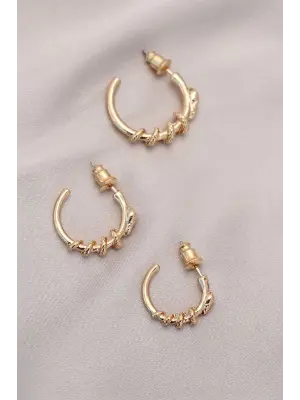 Yılan Tasarımlı Halka Model Gold Metal Küpe Seti