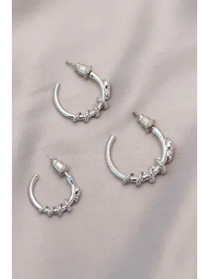 Yılan Tasarımlı Halka Model Gümüş Metal Küpe Seti