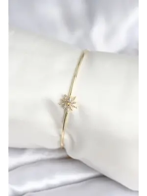 Yıldız Figürlü Gold Renk Pirinç Kadın Bileklik