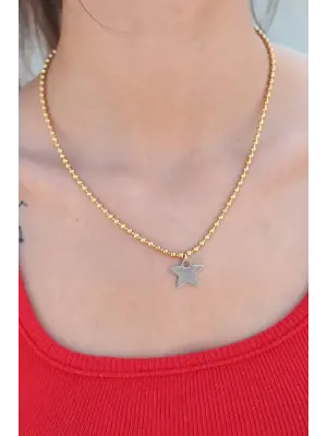 Yıldız Model Çelik Gold Renk Kadın Kolye