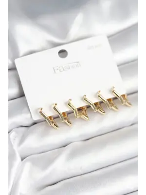 Yıldız Model Gold Renk 925 Ayar Gümüş Çivili Kadın Küpe Seti