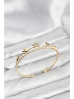 Yıldız Model Gold Renk Çelik Kadın Kelepçe Bileklik
