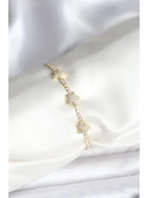 Yıldız Model Zirkon Taşlı Gold Renk Çelik Su Yolu Kadın Bileklik