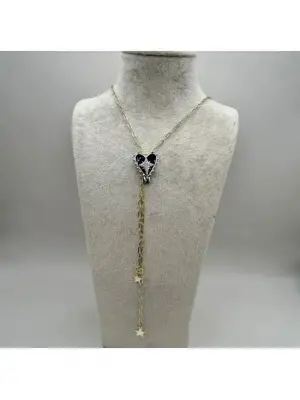 Yıldızlı Siyah Uzun Çelik Y Kolye