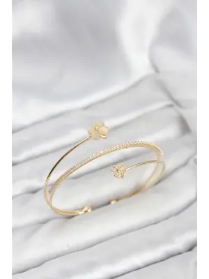 Yonca Çiçek Model Çelik Gold Renk Kadın Bileklik