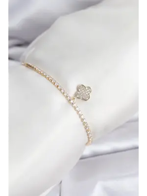 Yonca Model Zirkon Taşlı Gold Renk Asansörlü Su Yolu Bileklik
