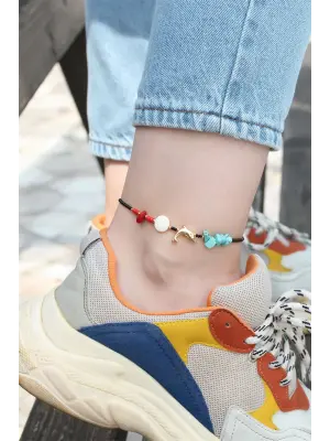 Yunus Balığı Tasarımlı Mavi Doğal Taş  Detaylı Halhal