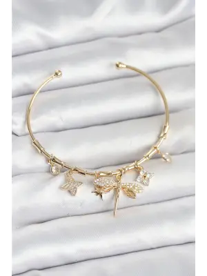 Yusufçuk Charmlı Gold Renk Pirinç Kadın Bileklik