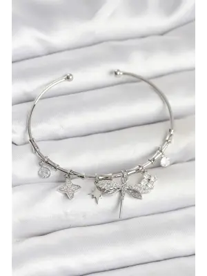 Yusufçuk Charmlı Gümüş Renk Pirinç Kadın Bileklik