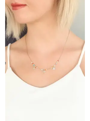 Yusufçuk Figürlü Renkli Boncuk Bayan Kolye