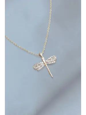 Yusufçuk Tasarımlı Gold Metal Taşlı Kadın Kolye