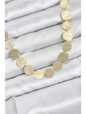 Yuvarlak Plaka Model Gold Renk Kadın Kolye