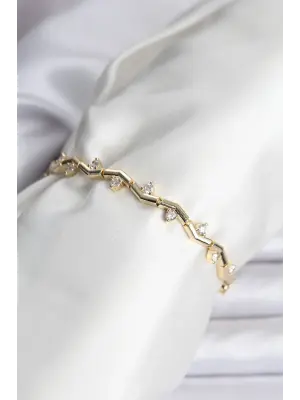 Zikzak Model Pirinç Gold Renk Bileklik