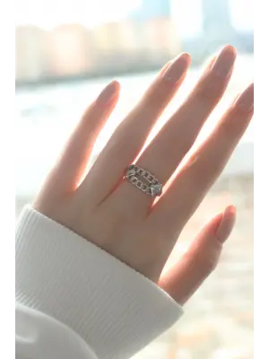 Zincir Model Rodyum Kaplama Ayarlanabilir Kadın Yüzük