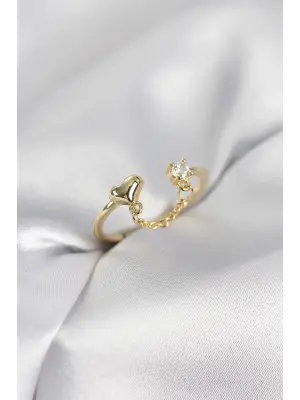 Zincir Sallantılı Kalp Model Gold Renk Kadın Yüzük