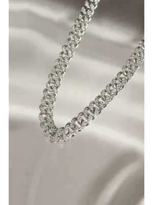 Zirkon Taş Kaplama Gümüş Renk Çelik Kadın Kolye