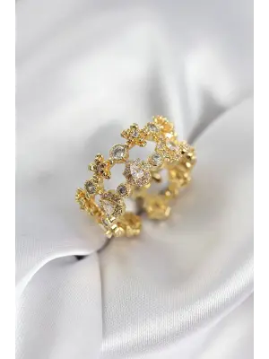 Zirkon Taşlı 2li Model Gold Renk Kadın Yüzük