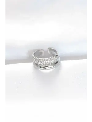 Zirkon Taşlı 2li Görünümlü Silver Renk Ayarlanabilir Bombe Yüzük