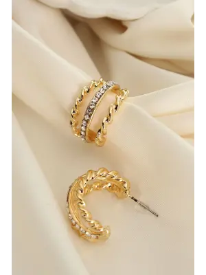 Zirkon Taşlı 3lü Birleşik Burgu Model Halka Küpe