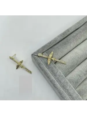 Zirkon Taşlı Anka Kuşu Kartal Altın Küpe