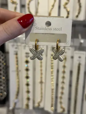 Zirkon Taşlı Beyaz Kelebek Kanatlı Küpe