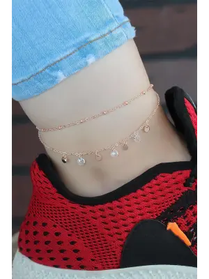 Zirkon Taşlı Çift Zincirli Rose Kaplama Hal Hal