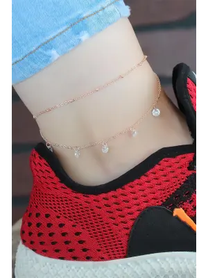 Zirkon Taşlı Çift Zincirli Rose Renk Hal Hal