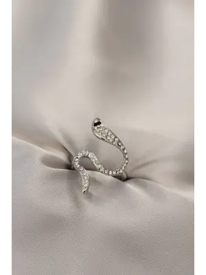 Zirkon Taşlı Gümüş Renk Yılan Yüzük