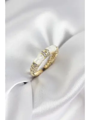Zirkon Taşlı Kemik Model Gold Renk Kadın Yüzük