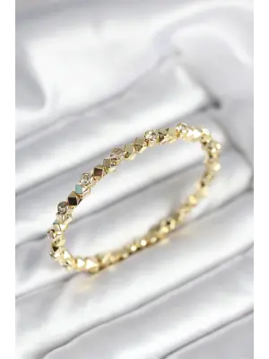 Zirkon Taşlı Küp Şerit Model Pirinç Gold Renk Kadın Bileklik
