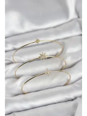 Zirkon Taşlı Kutup Yıldızı Model Gold Renk 3lü Kadın Bileklik Kombini