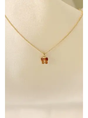 Zirkon Taşlı Mercan Renk Minimal Kelebek Kolye