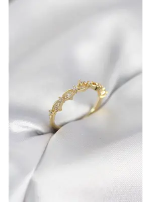 Zirkon Taşlı Pirinç Gold Renk Kadın Yüzük