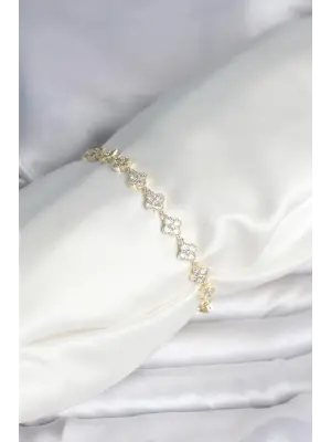 Zirkon Taşlı Pirinç Yonca Model Bileklik