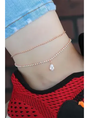 Zirkon Taşlı Rose Renk Çift Zincirli Hal Hal