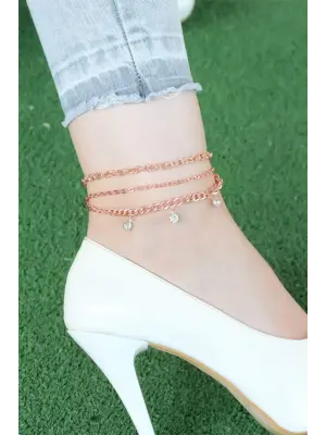 Zirkon Taşlı Rose Renk Zincirli Hal Hal