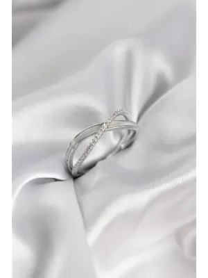 Zirkon Taşlı Sarmal Sedefli Gümüş Renk Kadın Yüzük