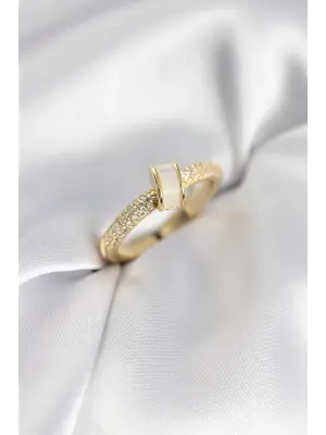 Zirkon Taşlı Sedefli Gold Renk Kadın Yüzük