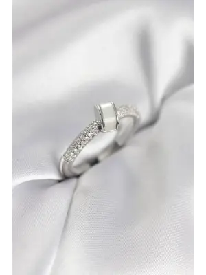 Zirkon Taşlı Sedefli Gümüş Renk Kadın Yüzük