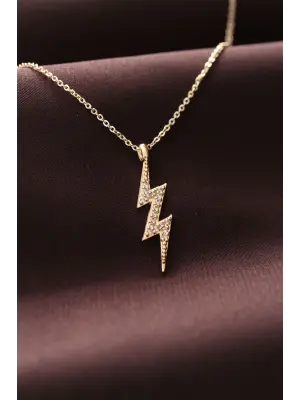 Zirkon Taşlı Şimşek Tasarımlı Kadın Kolye